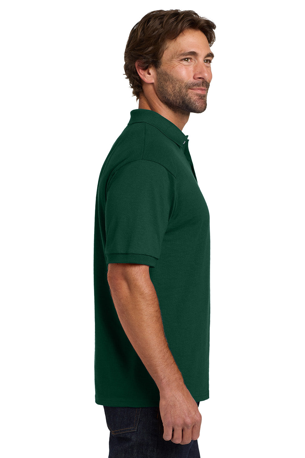 Hanes 054X/054 Mens EcoSmart Short Sleeve Polo Shirt Deep Forest Green Model Side