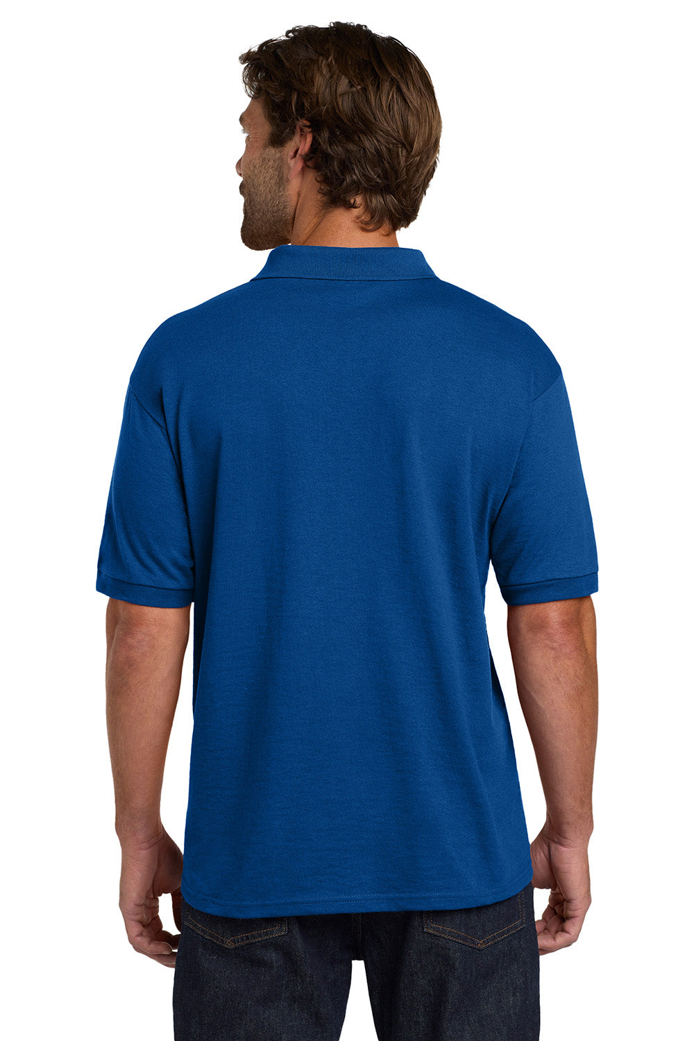 Hanes 054X/054 Mens EcoSmart Short Sleeve Polo Shirt Deep Royal Blue Model Back