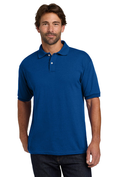 Hanes 054X/054 Mens EcoSmart Short Sleeve Polo Shirt Deep Royal Blue Model Front