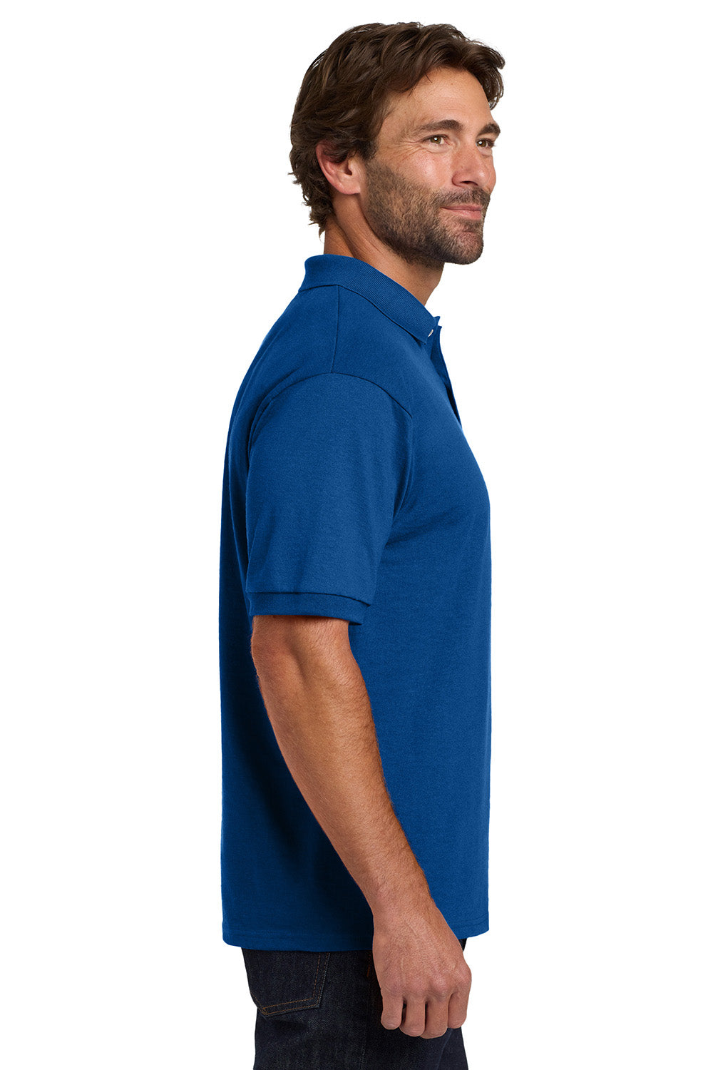 Hanes 054X/054 Mens EcoSmart Short Sleeve Polo Shirt Deep Royal Blue Model Side