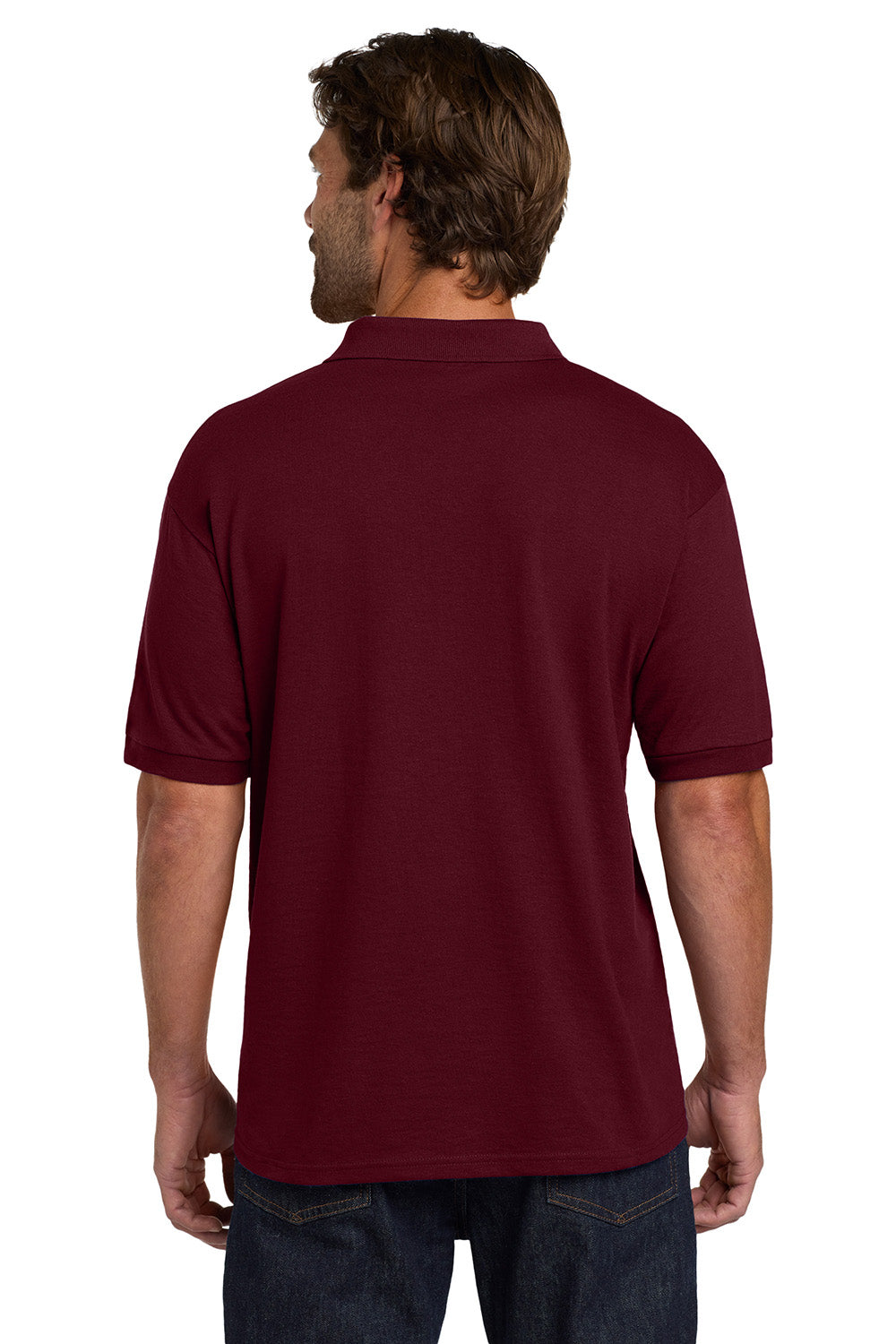 Hanes 054X/054 Mens EcoSmart Short Sleeve Polo Shirt Maroon Model Back