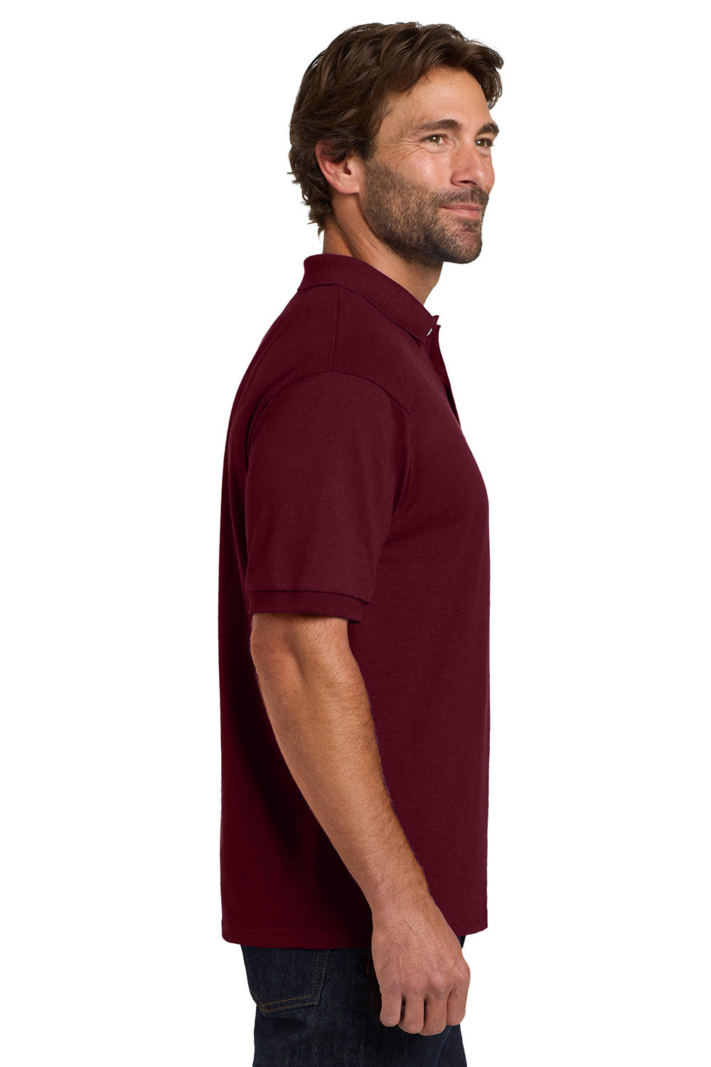 Hanes 054X/054 Mens EcoSmart Short Sleeve Polo Shirt Maroon Model Side