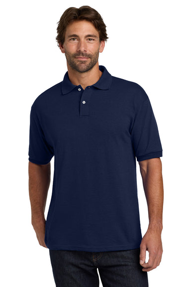 Hanes 054X/054 Mens EcoSmart Short Sleeve Polo Shirt Navy Blue Model Front