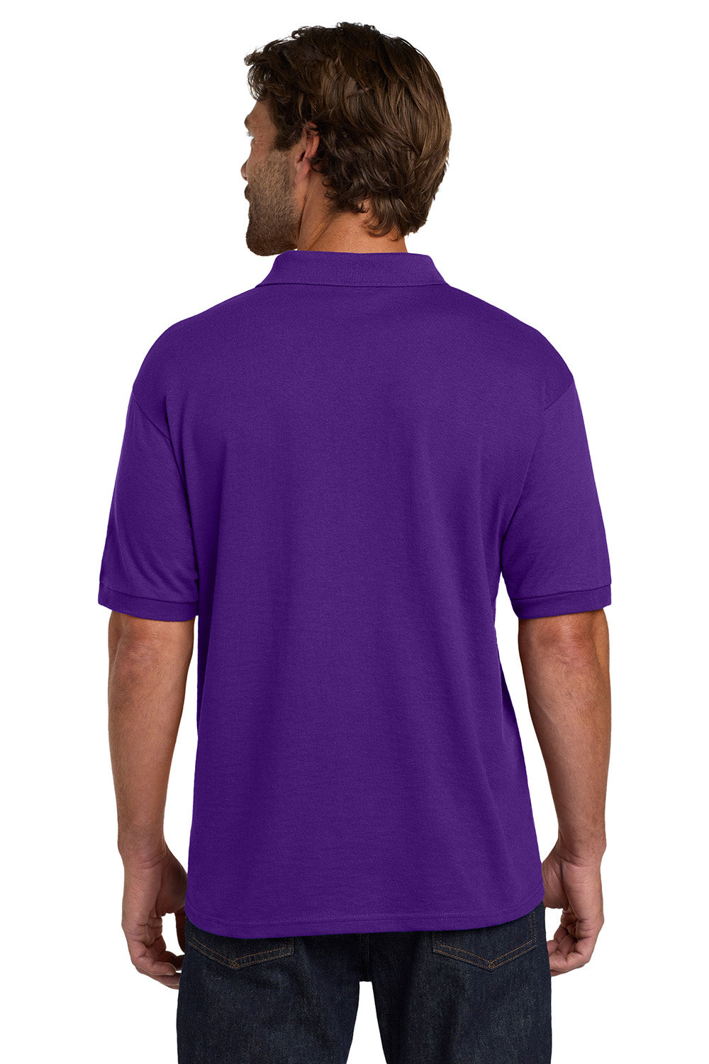 Hanes 054X/054 Mens EcoSmart Short Sleeve Polo Shirt Purple Model Back