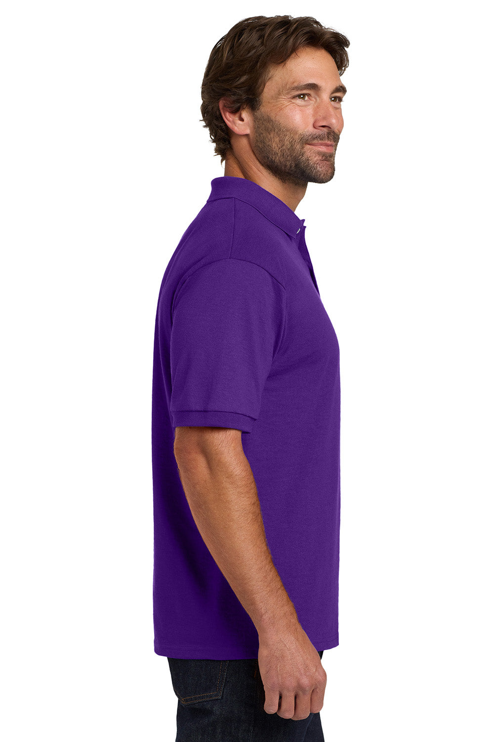 Hanes 054X/054 Mens EcoSmart Short Sleeve Polo Shirt Purple Model Side