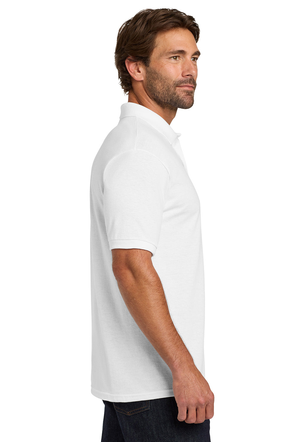 Hanes 054X/054 Mens EcoSmart Short Sleeve Polo Shirt White Model Side