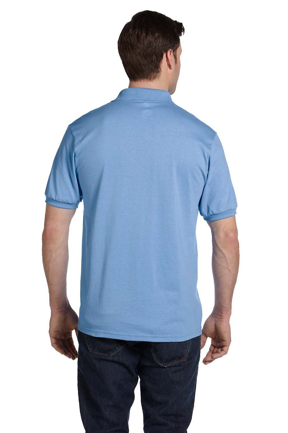 Hanes 054X/054 Mens EcoSmart Short Sleeve Polo Shirt Carolina Blue Model Back