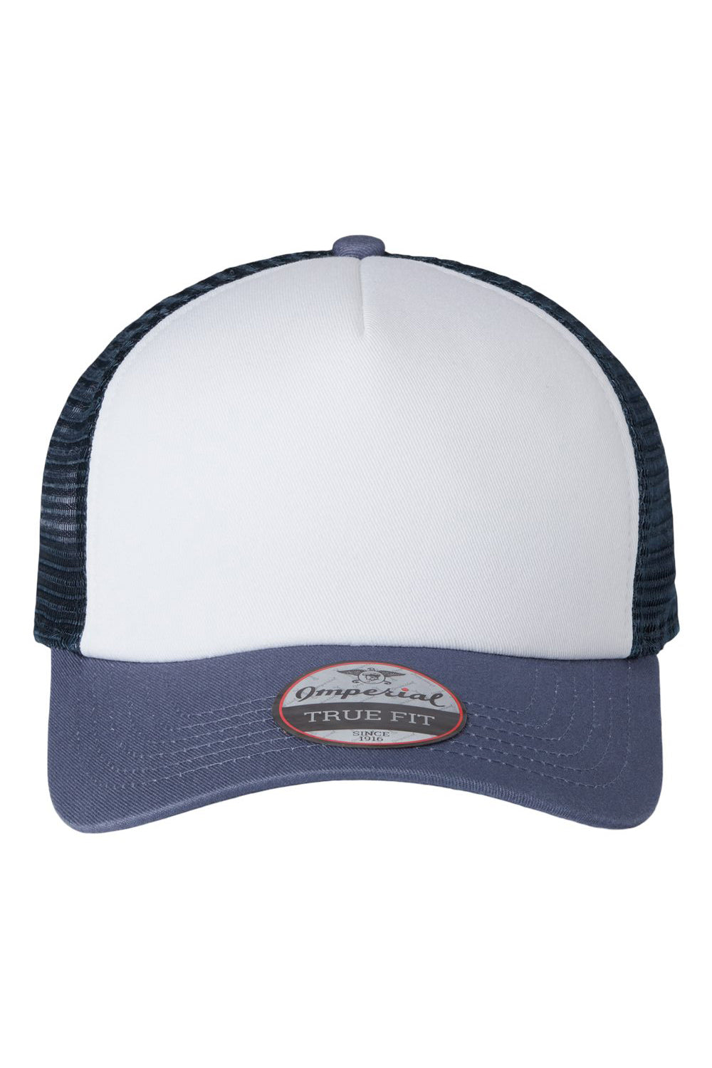 Imperial 1287 Mens North Country Trucker Hat White/Indigo Blue/Dark Navy Blue Flat Front