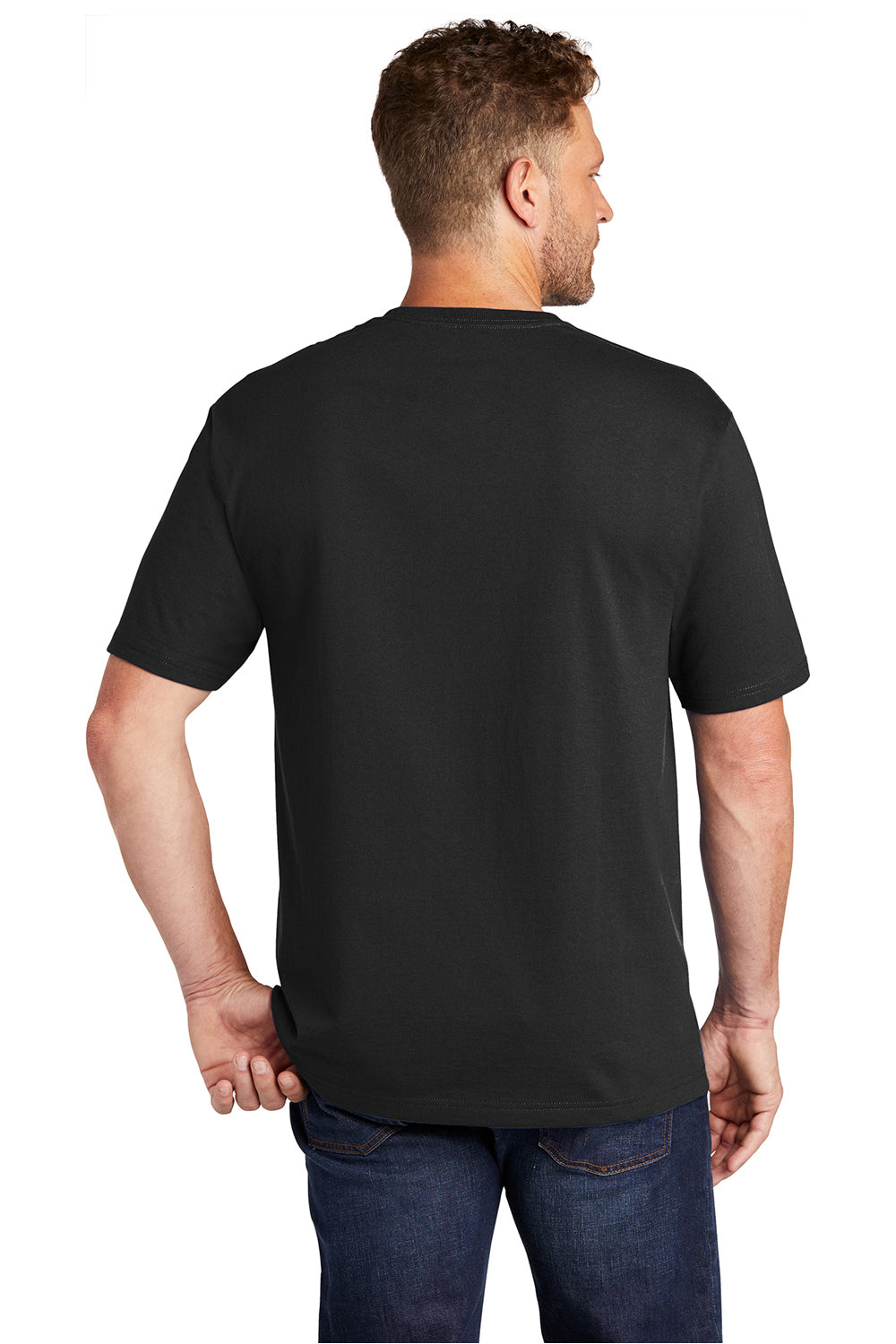 CornerStone CS430 Mens Short Sleeve Crewneck T-Shirt w/ Pocket Black Model Back