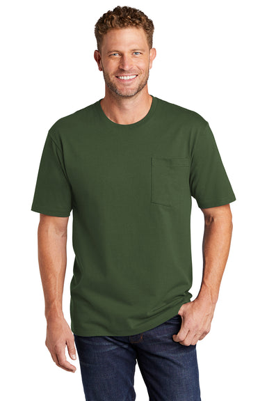 CornerStone CS430 Mens Short Sleeve Crewneck T-Shirt w/ Pocket Dark Green Model Front