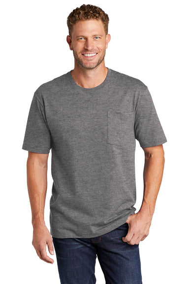 CornerStone CS430 Mens Short Sleeve Crewneck T-Shirt w/ Pocket Heather Charcoal Grey Model Front