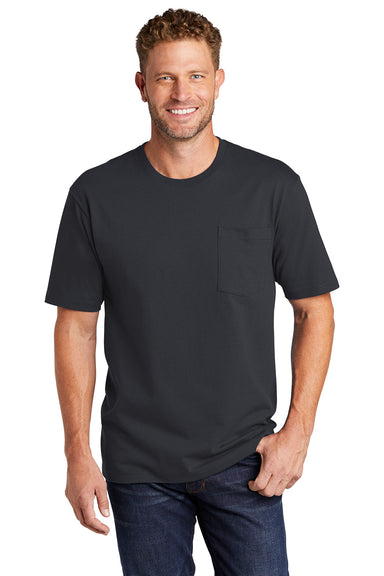 CornerStone CS430 Mens Short Sleeve Crewneck T-Shirt w/ Pocket Navy Blue Model Front