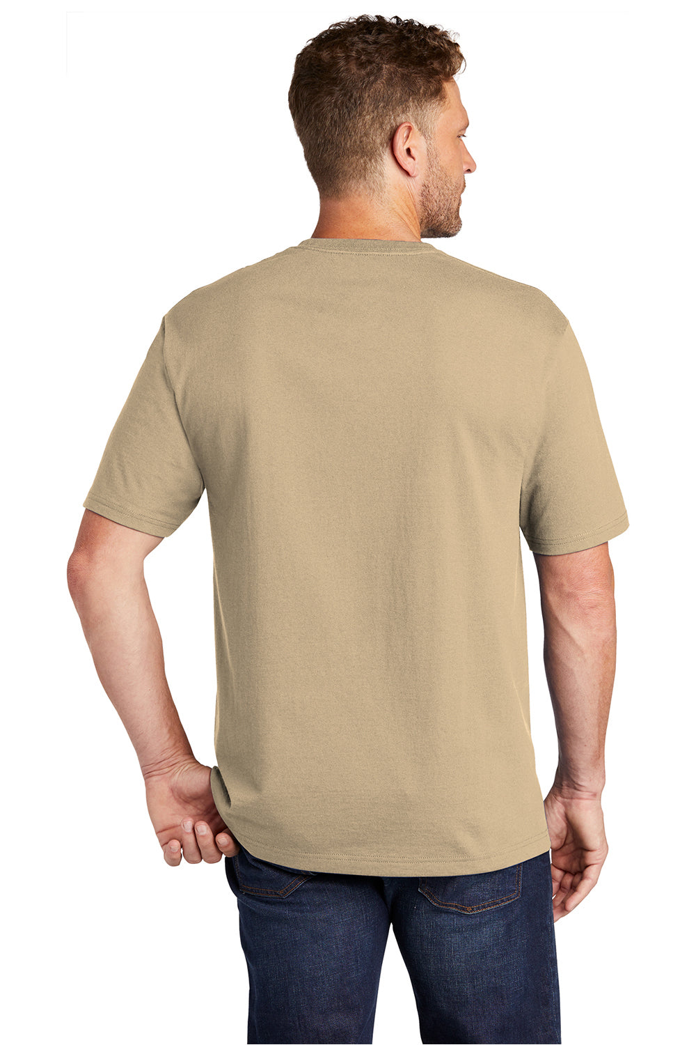 CornerStone CS430 Mens Short Sleeve Crewneck T-Shirt w/ Pocket Tan Model Back