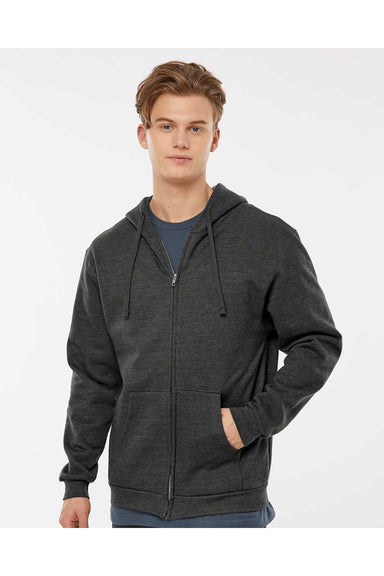 Tultex 331 Mens Full Zip Hooded Sweatshirt Hoodie Heather Graphite Grey Model Front