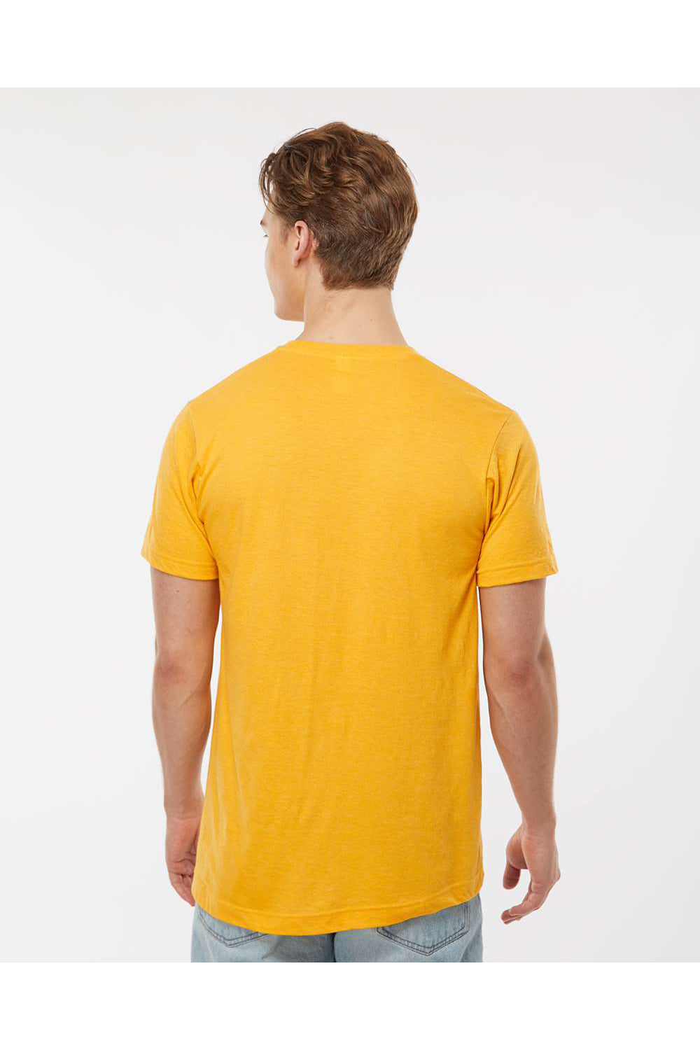 Tultex 202 Mens Fine Jersey Short Sleeve Crewneck T-Shirt Heather Mellow Yellow Model Back