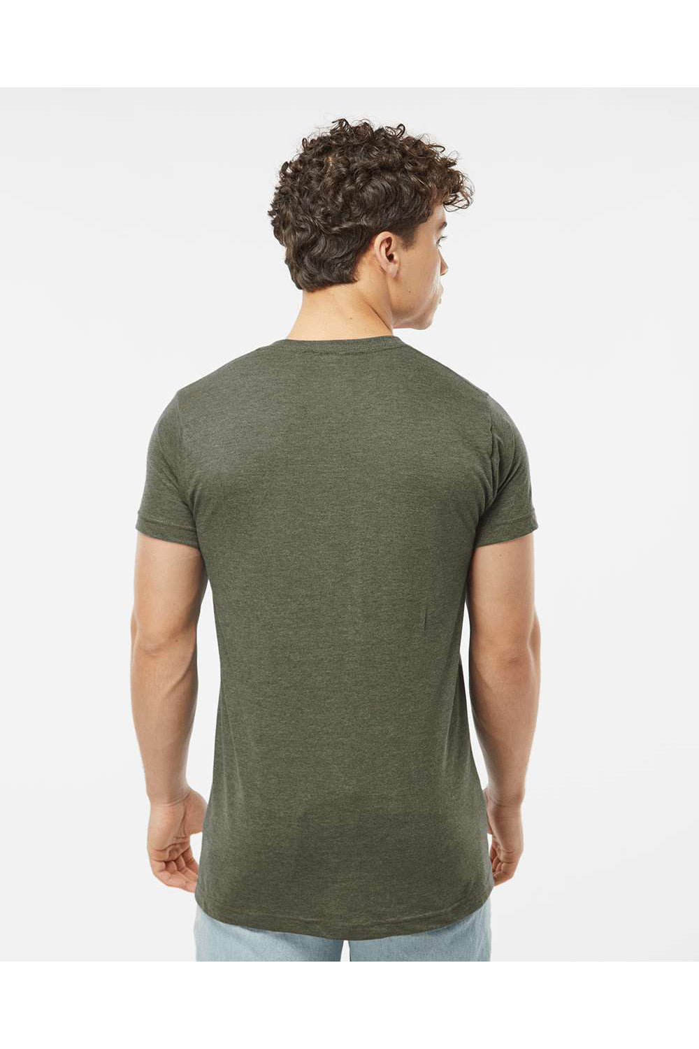 Tultex 202 Mens Fine Jersey Short Sleeve Crewneck T-Shirt Heather Military Green Model Back