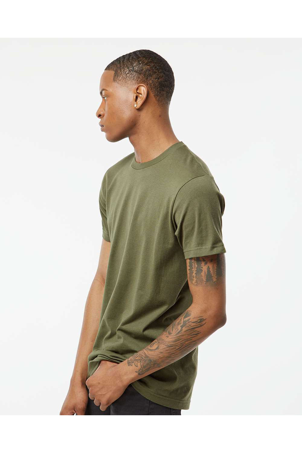 Tultex 202 Mens Fine Jersey Short Sleeve Crewneck T-Shirt Military Green Model Side