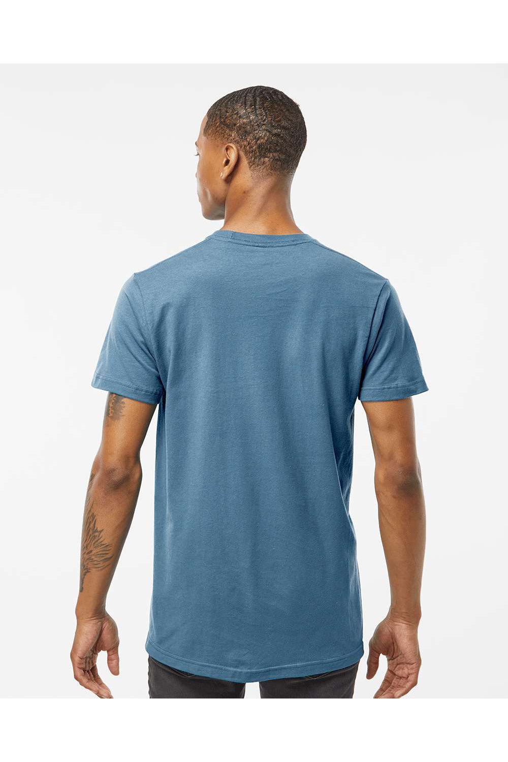 Tultex 202 Mens Fine Jersey Short Sleeve Crewneck T-Shirt Slate Blue Model Back