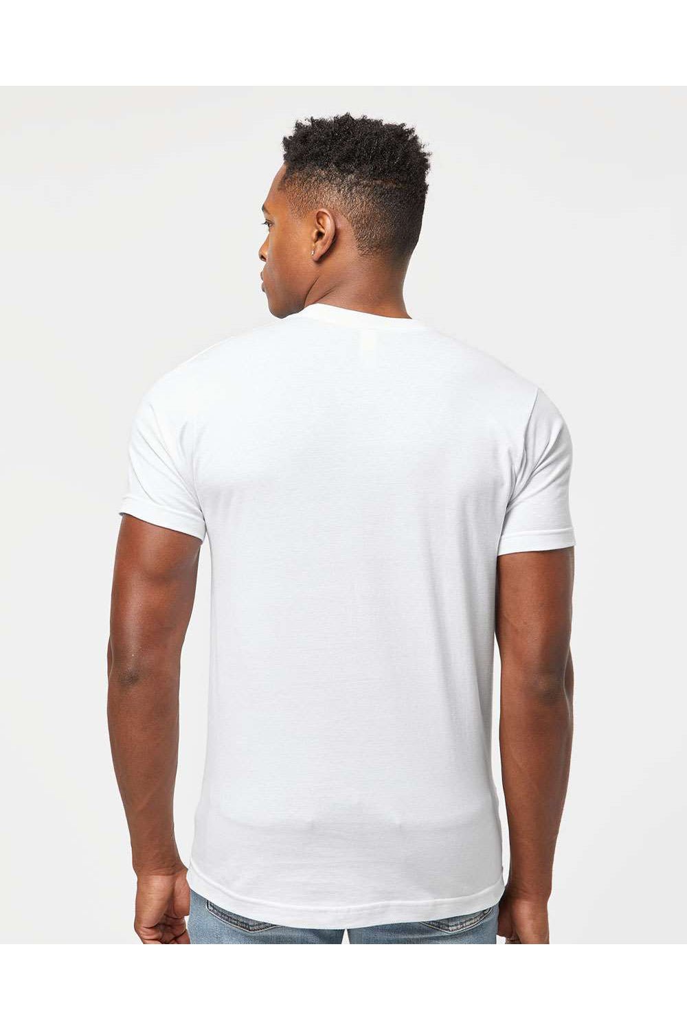 Tultex 202 Mens Fine Jersey Short Sleeve Crewneck T-Shirt White Model Back