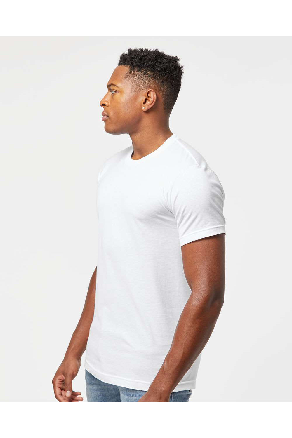 Tultex 202 Mens Fine Jersey Short Sleeve Crewneck T-Shirt White Model Side
