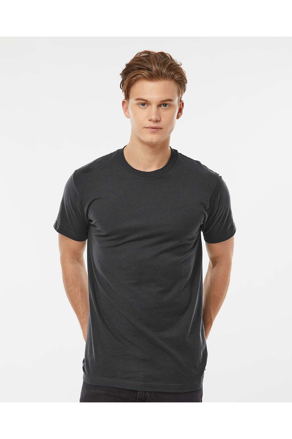 Tultex 202 Mens Fine Jersey Short Sleeve Crewneck T-Shirt Coal Grey Model Front
