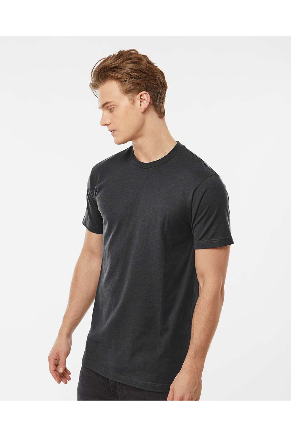 Tultex 202 Mens Fine Jersey Short Sleeve Crewneck T-Shirt Coal Grey Model Side