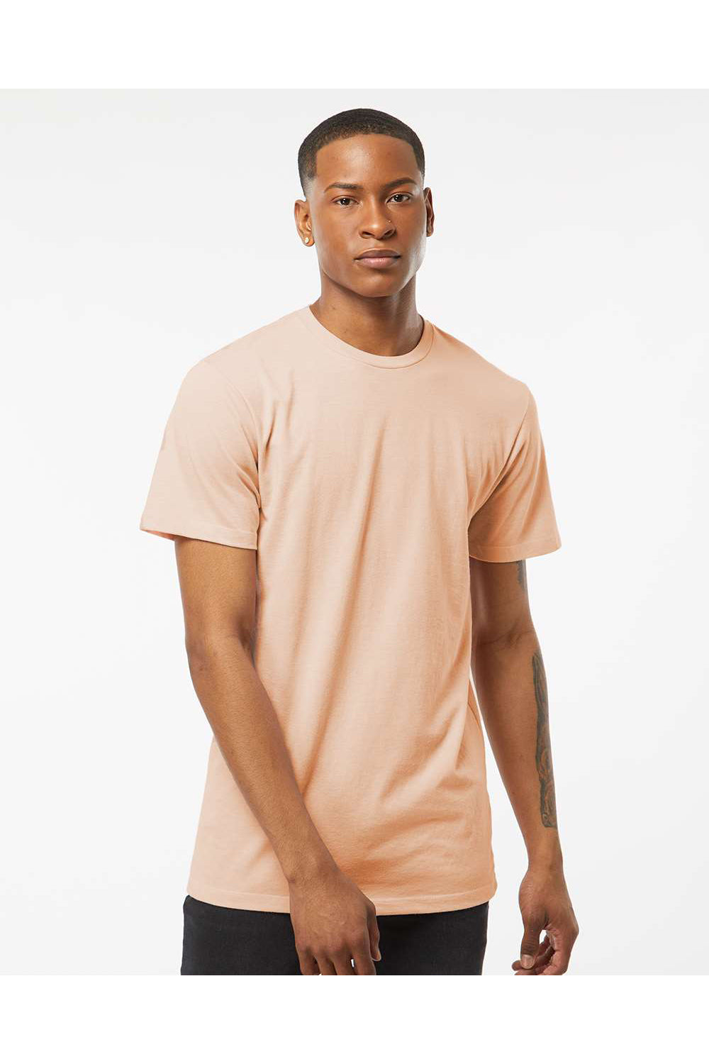 Tultex 541 Mens Premium Short Sleeve Crewneck T-Shirt Heather Peach Model Front