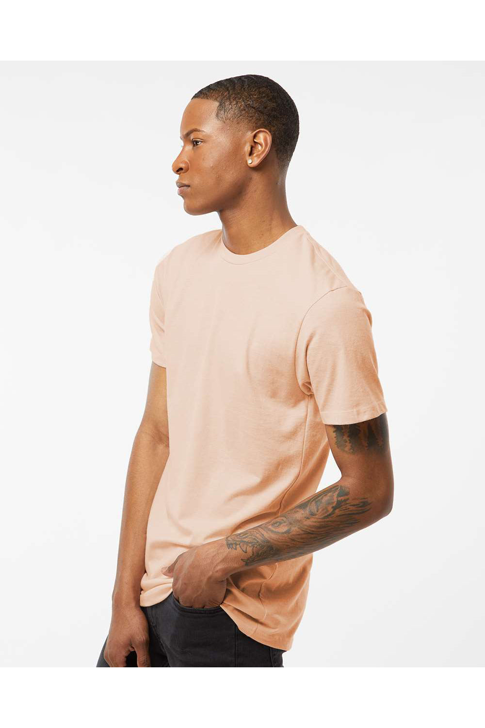 Tultex 541 Mens Premium Short Sleeve Crewneck T-Shirt Heather Peach Model Side