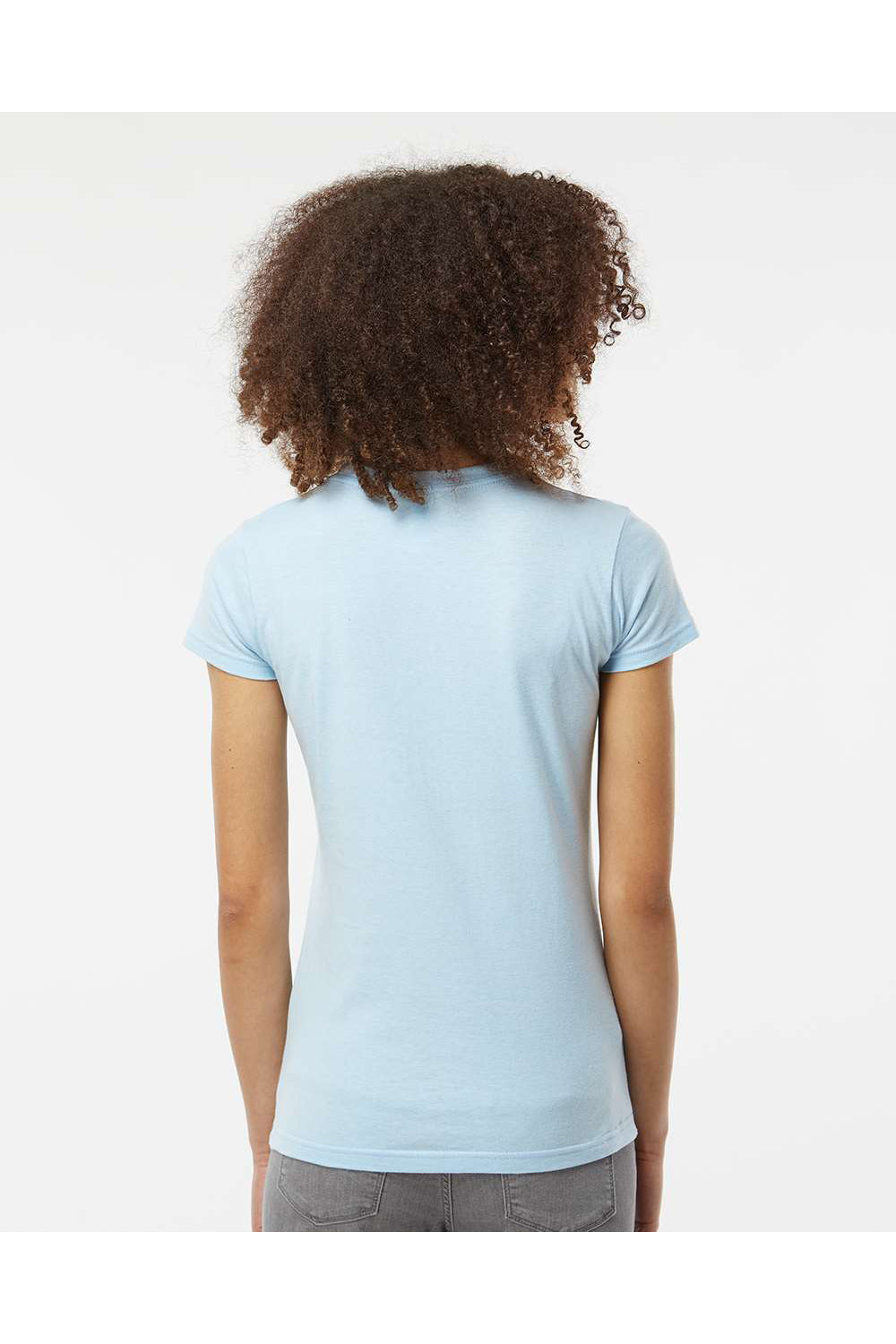 Tultex 213 Womens Fine Jersey Slim Fit Short Sleeve Crewneck T-Shirt Baby Blue Model Back