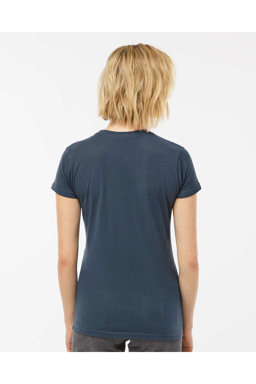 Tultex 213 Womens Fine Jersey Slim Fit Short Sleeve Crewneck T-Shirt Indigo Blue Model Back