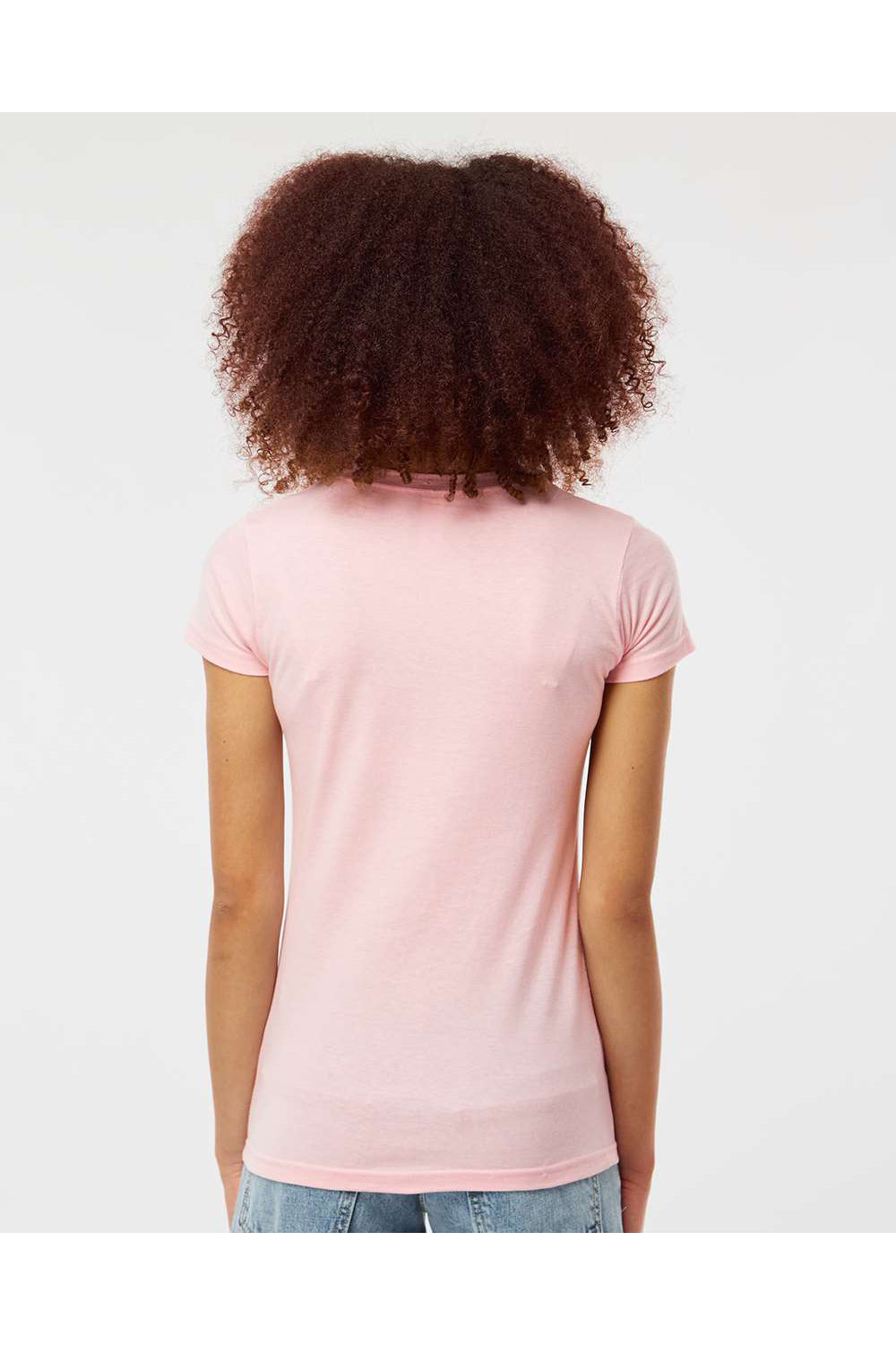 Tultex 213 Womens Fine Jersey Slim Fit Short Sleeve Crewneck T-Shirt Pink Model Back