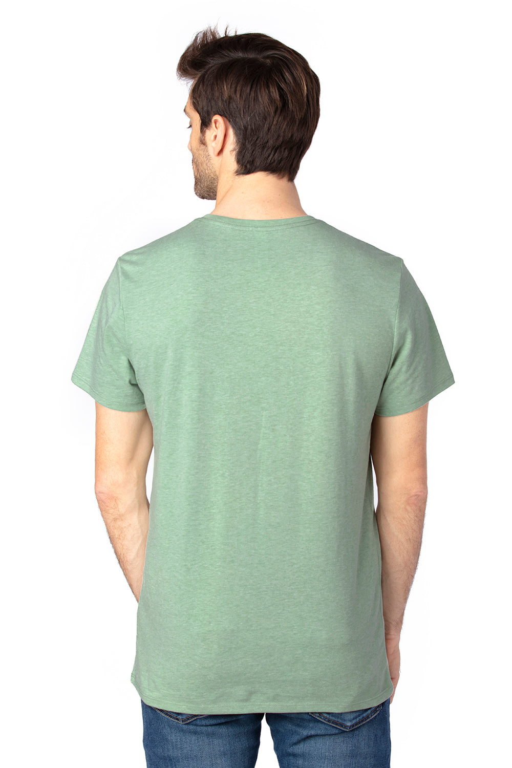 Threadfast Apparel 100A Mens Ultimate Short Sleeve Crewneck T-Shirt Heather Army Green Model Back