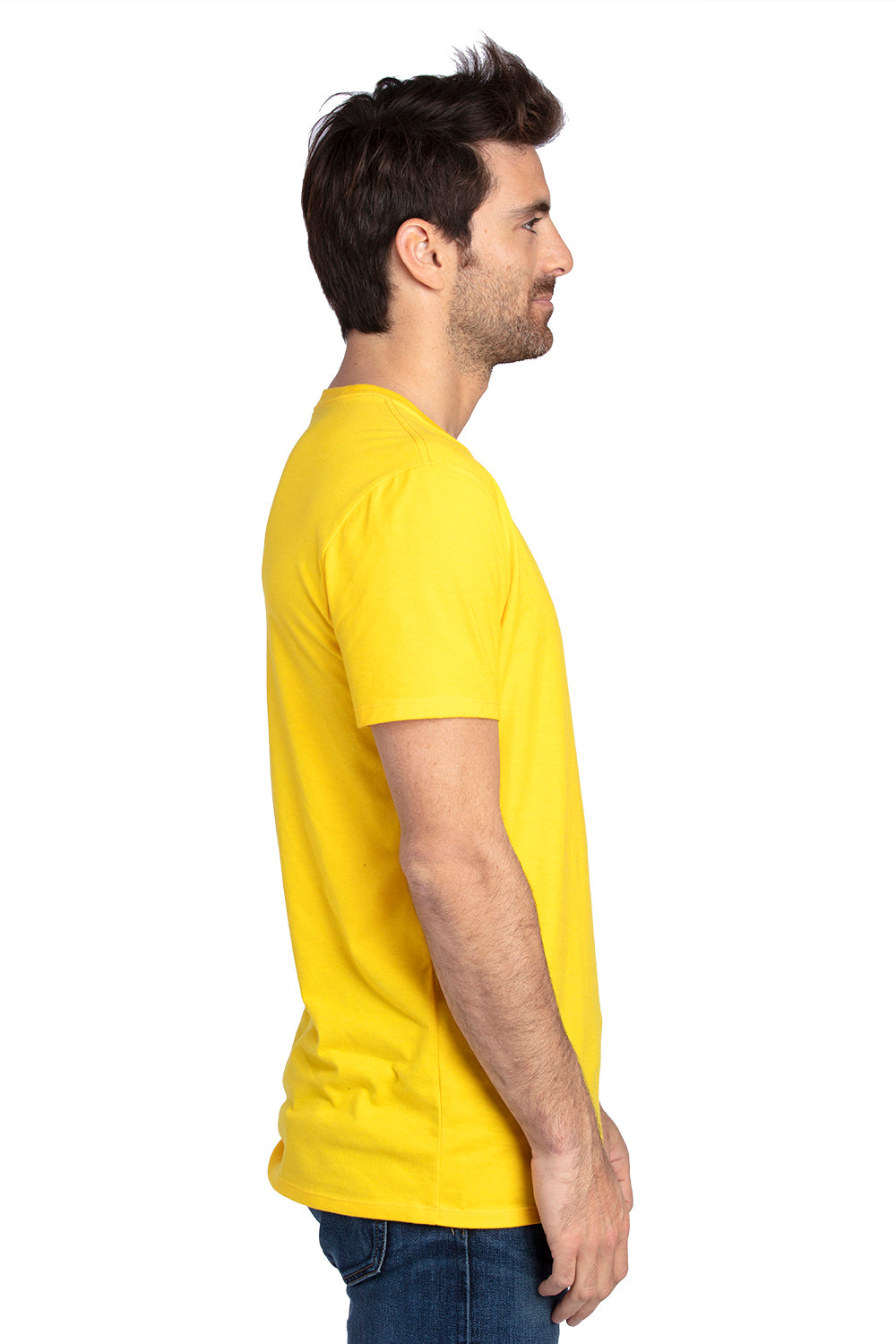 Threadfast Apparel 100A Mens Ultimate Short Sleeve Crewneck T-Shirt Bright Yellow Model Side