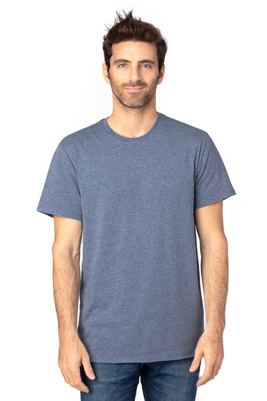 Threadfast Apparel 100A Mens Ultimate Short Sleeve Crewneck T-Shirt Heather Navy Blue Model Front