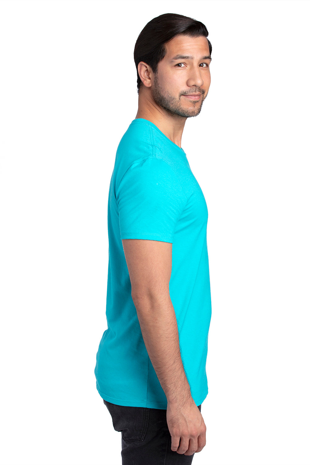 Threadfast Apparel 100A Mens Ultimate Short Sleeve Crewneck T-Shirt Pacific Blue Model Side