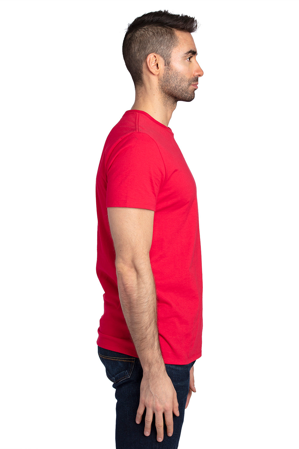 Threadfast Apparel 100A Mens Ultimate Short Sleeve Crewneck T-Shirt Red Model Side