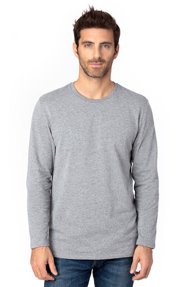 Threadfast Apparel 100LS Mens Ultimate Long Sleeve Crewneck T-Shirt Heather Grey Model Front