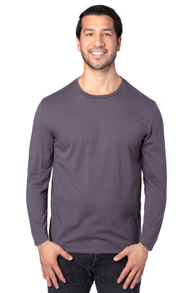 Threadfast Apparel 100LS Mens Ultimate Long Sleeve Crewneck T-Shirt Graphite Grey Model Front