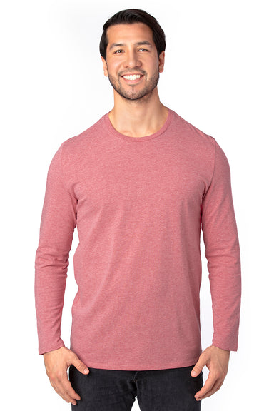 Threadfast Apparel 100LS Mens Ultimate Long Sleeve Crewneck T-Shirt Heather Maroon Model Front