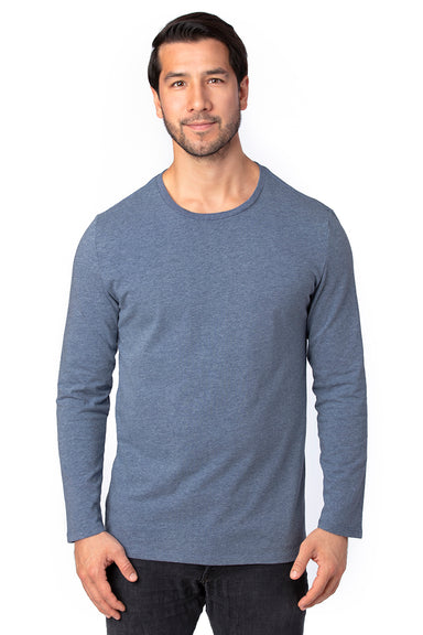 Threadfast Apparel 100LS Mens Ultimate Long Sleeve Crewneck T-Shirt Heather Navy Blue Model Front