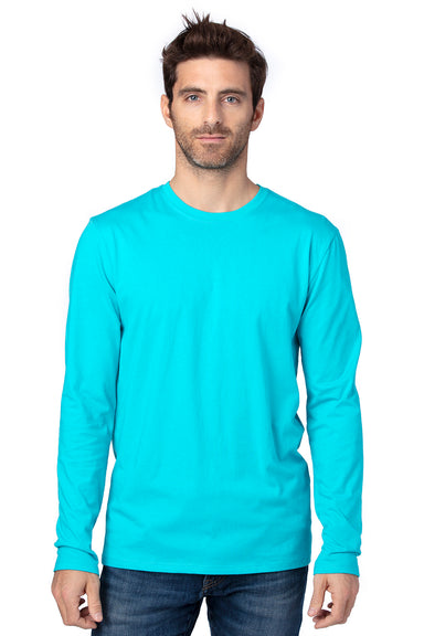 Threadfast Apparel 100LS Mens Ultimate Long Sleeve Crewneck T-Shirt Pacific Blue Model Front