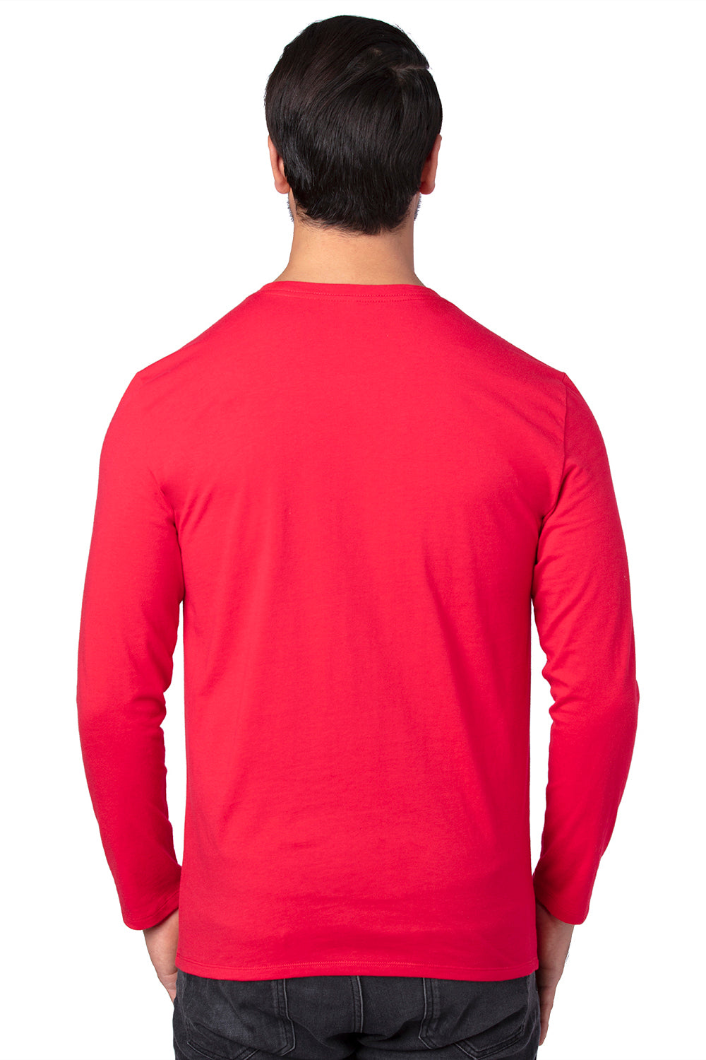 Threadfast Apparel 100LS Mens Ultimate Long Sleeve Crewneck T-Shirt Red Model Back