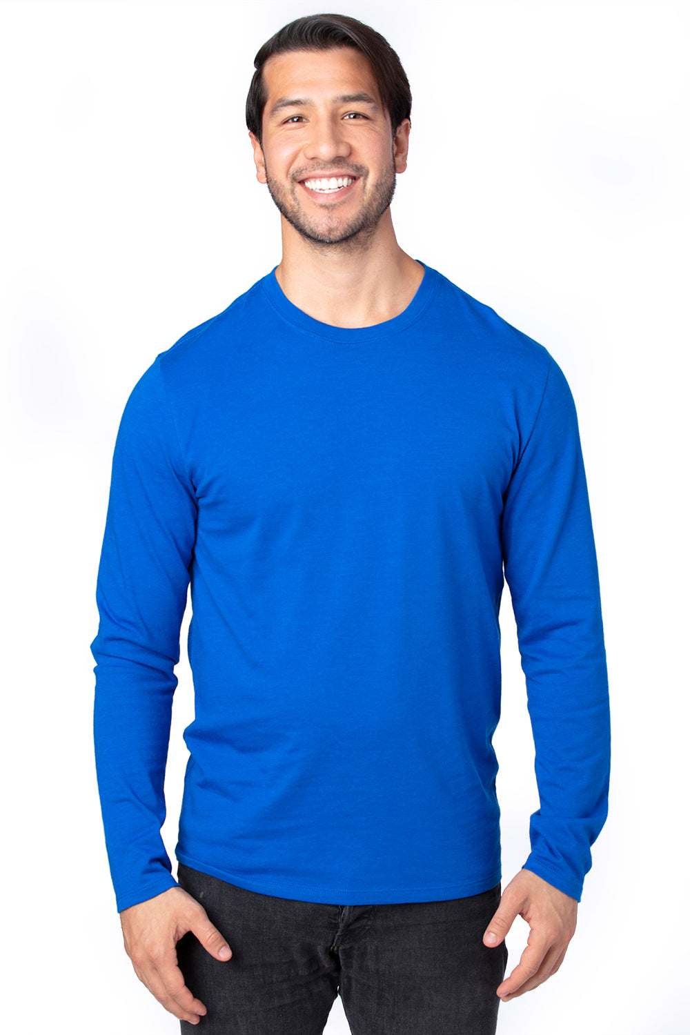 Threadfast Apparel 100LS Mens Ultimate Long Sleeve Crewneck T-Shirt Royal Blue Model Front