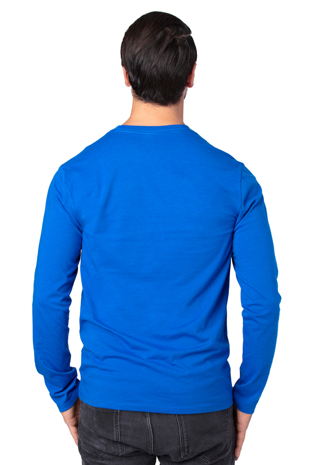 Threadfast Apparel 100LS Mens Ultimate Long Sleeve Crewneck T-Shirt Royal Blue Model Back