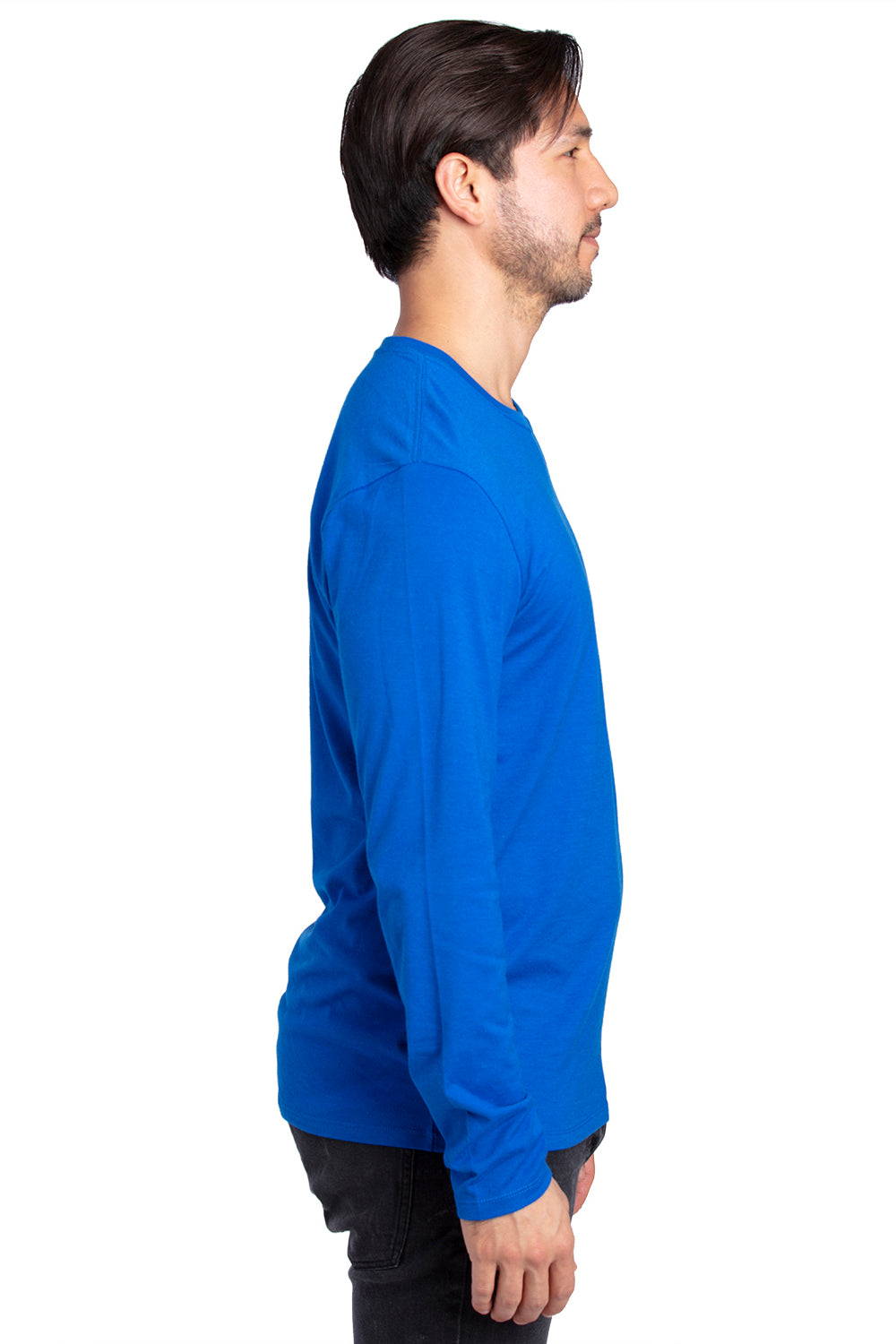 Threadfast Apparel 100LS Mens Ultimate Long Sleeve Crewneck T-Shirt Royal Blue Model Side