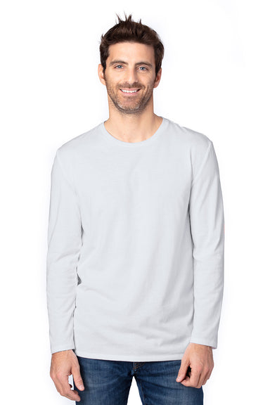 Threadfast Apparel 100LS Mens Ultimate Long Sleeve Crewneck T-Shirt Silver Grey Model Front