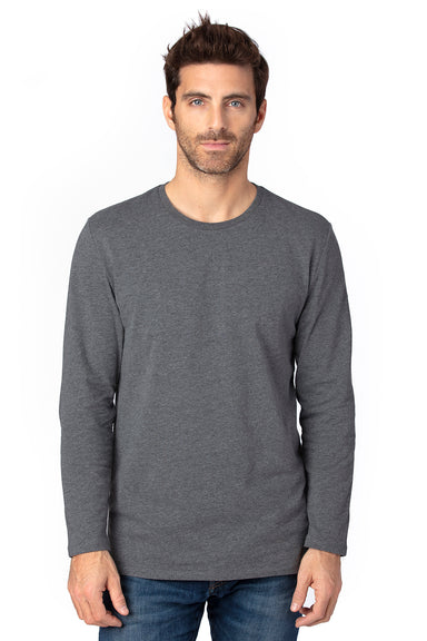 Threadfast Apparel 100LS Mens Ultimate Long Sleeve Crewneck T-Shirt Heather Charcoal Grey Model Front