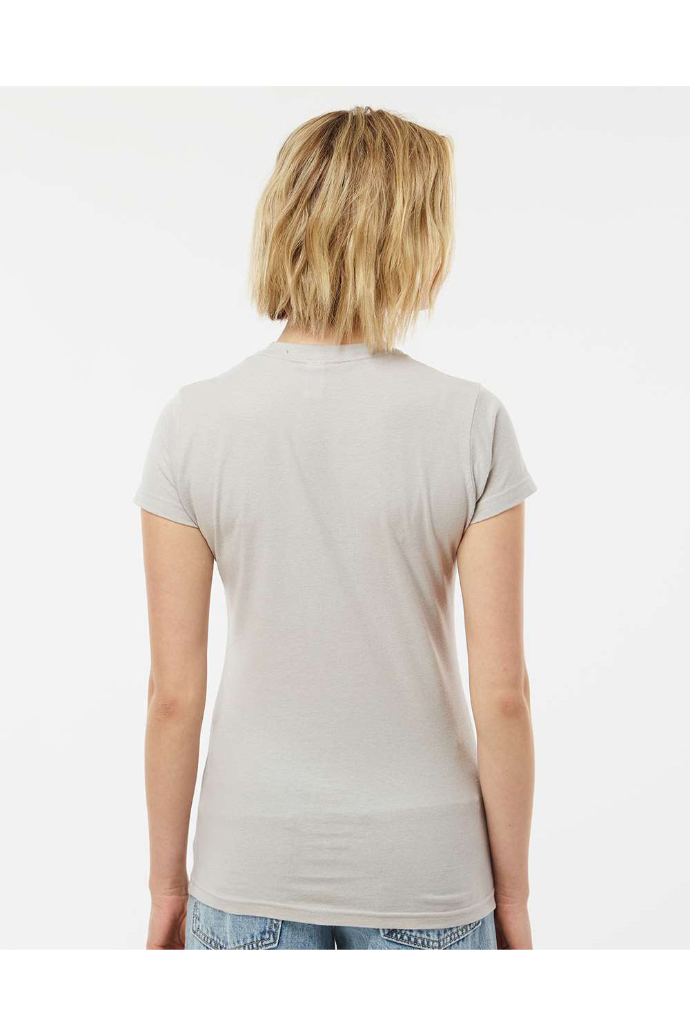 Tultex 213 Womens Fine Jersey Slim Fit Short Sleeve Crewneck T-Shirt Silver Grey Model Back
