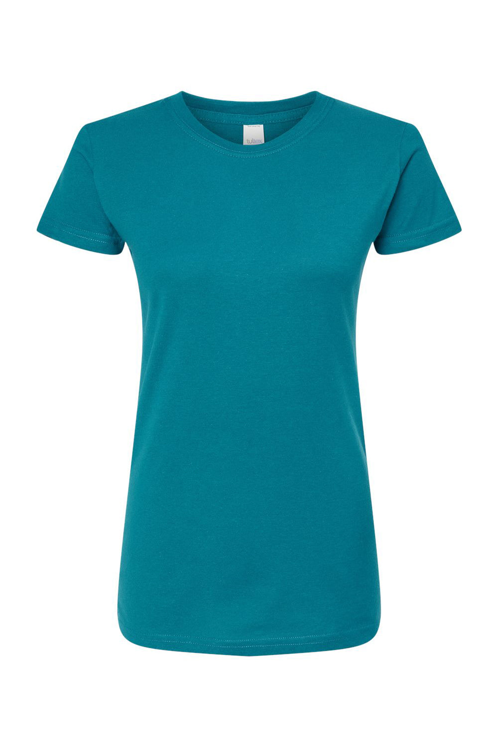 Tultex 213 Womens Fine Jersey Slim Fit Short Sleeve Crewneck T-Shirt Teal Blue Flat Front