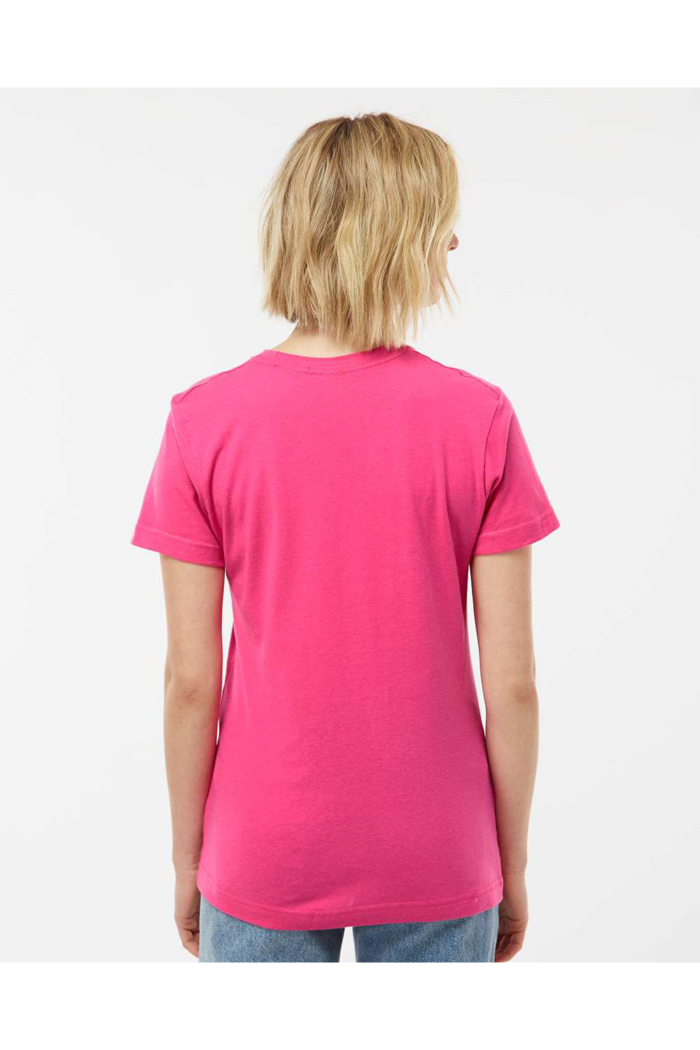 Tultex 216 Womens Fine Jersey Classic Fit Short Sleeve Crewneck T-Shirt Fuchsia Pink Model Back